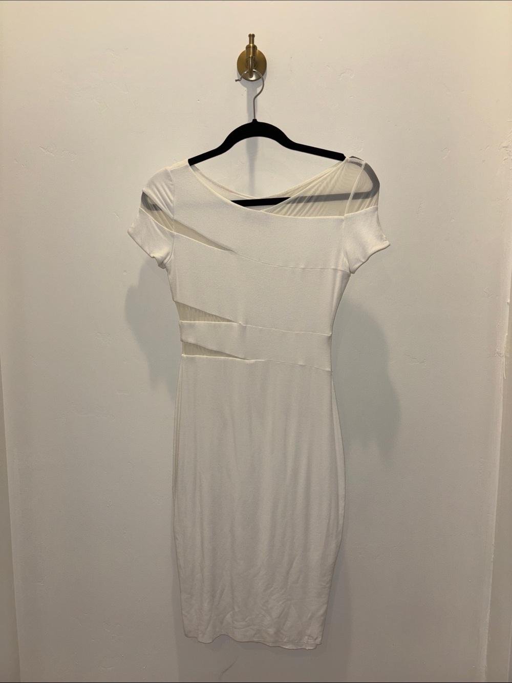 Bailey 44 White Midi Sheath Dress with Sheer Insets